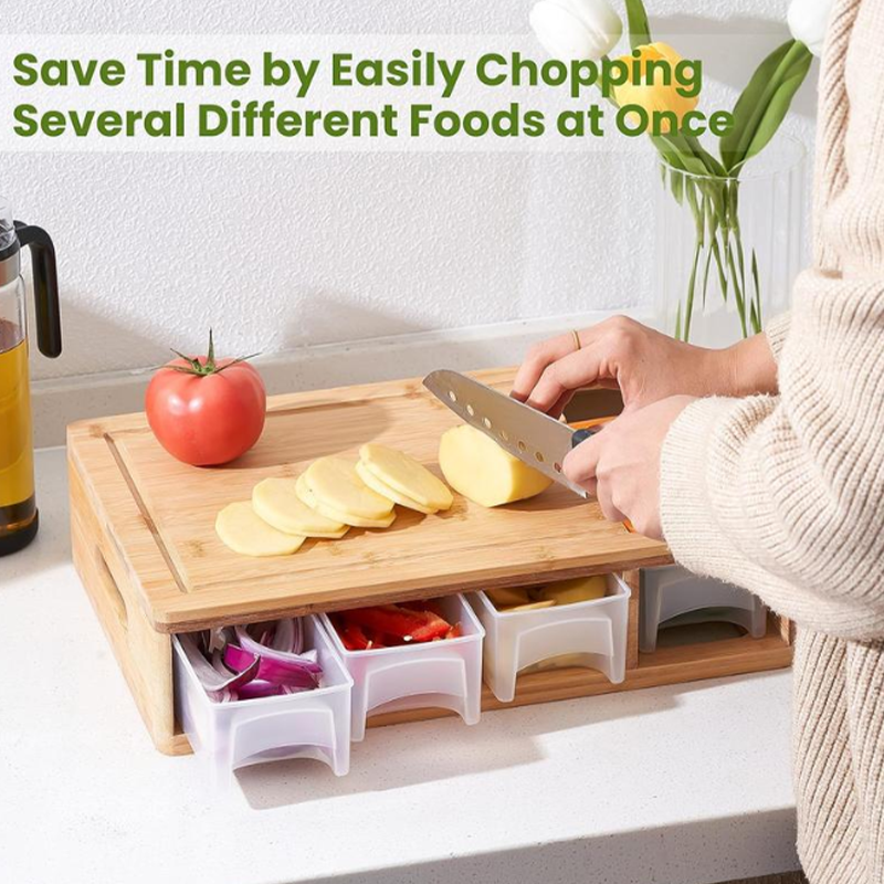 Cutting Board Bamboo Grater System & Pull-Out Storage