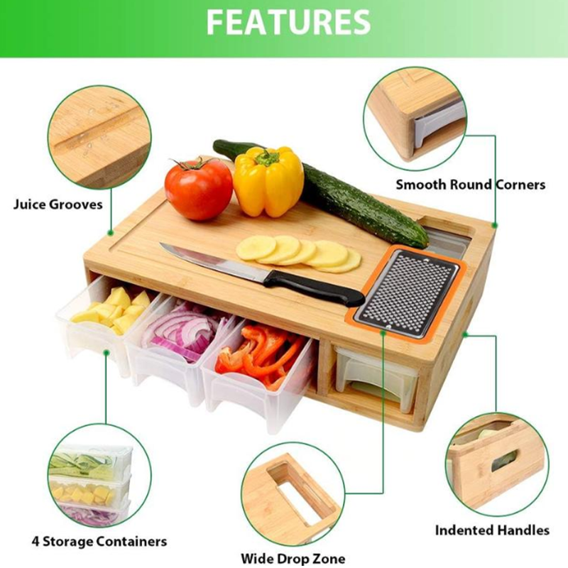 Cutting Board Bamboo Grater System & Pull-Out Storage