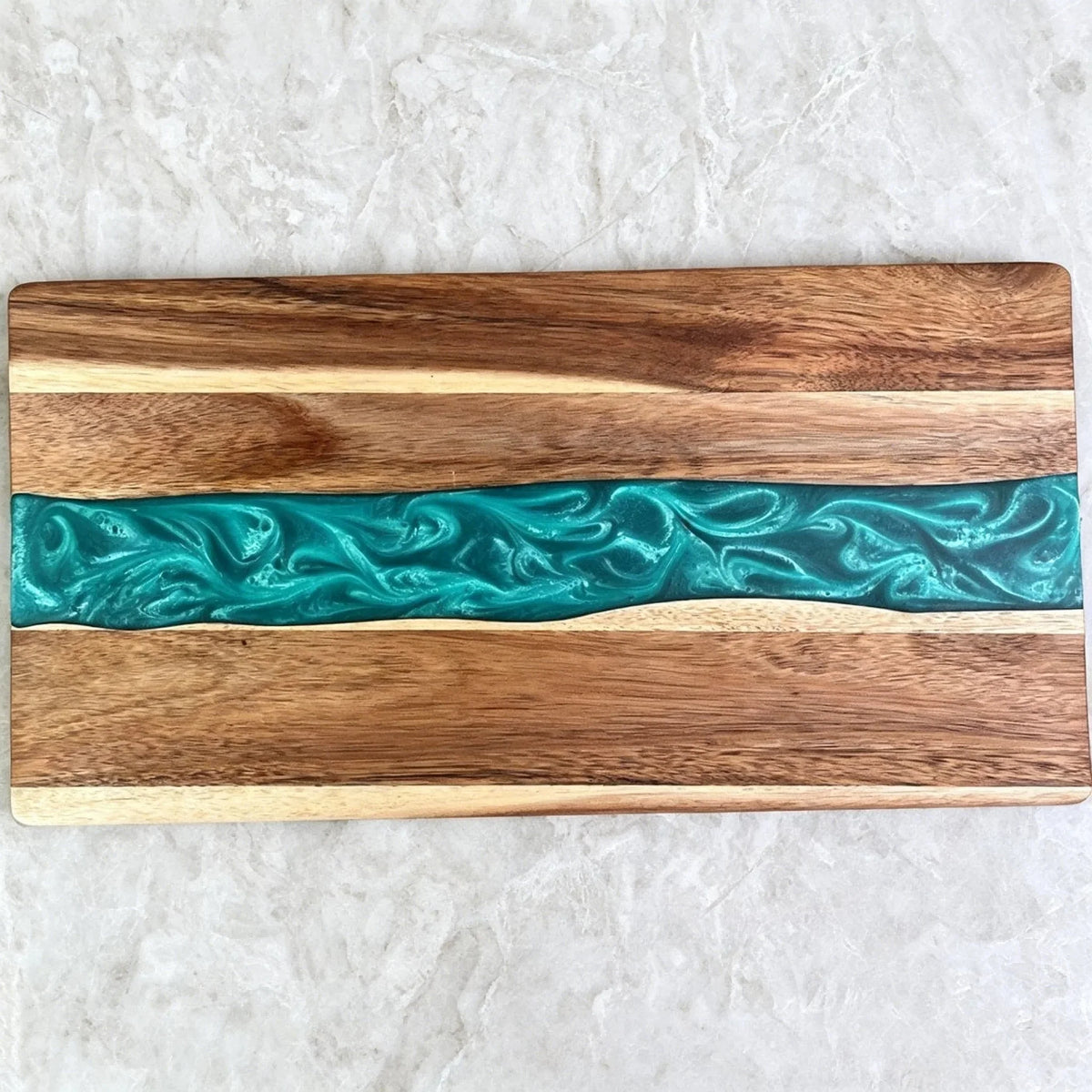 Cutting Board Natural Wood Turquoise Resin Inlay