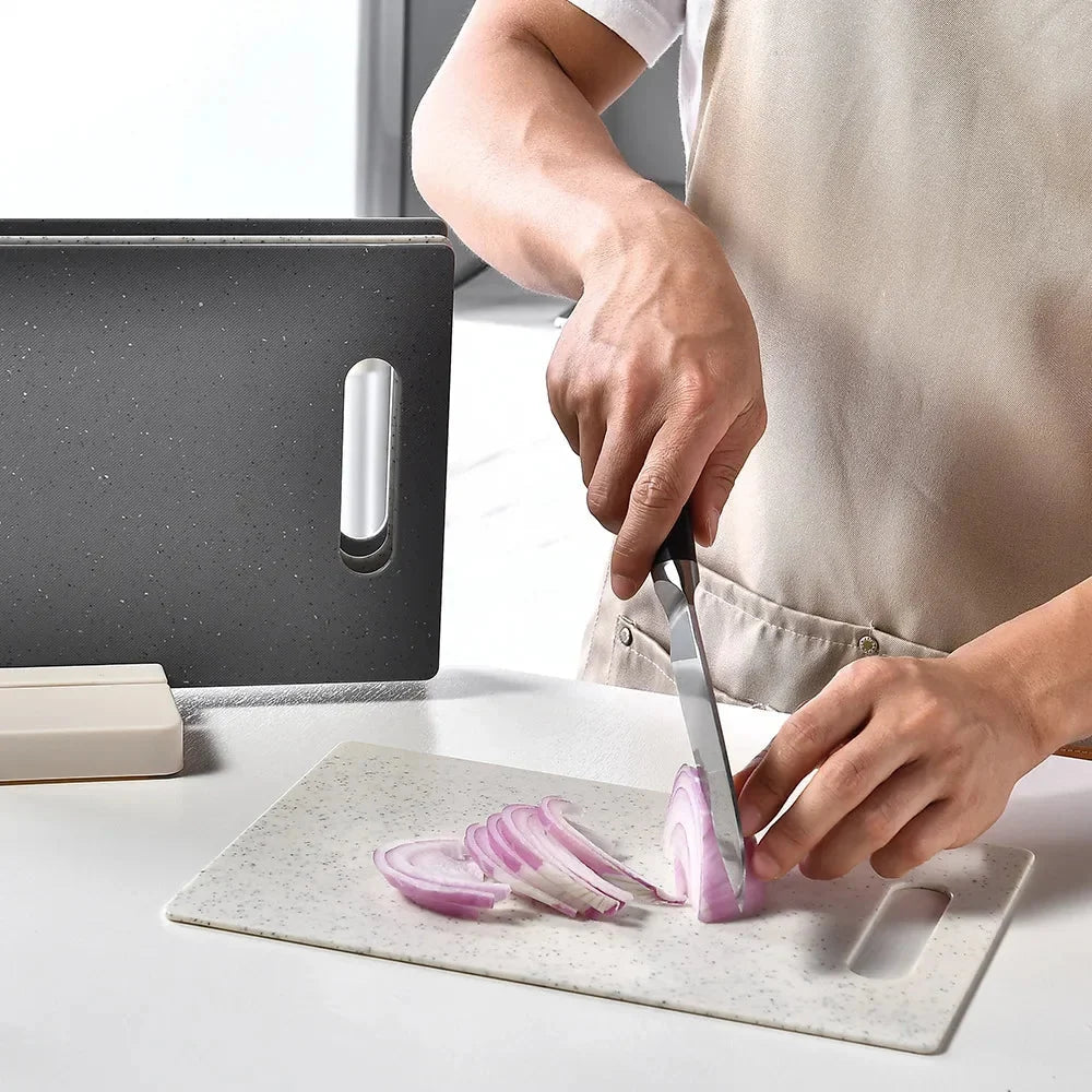 Cutting Board Set Double-Sided Marble Look Space-Saving Holder