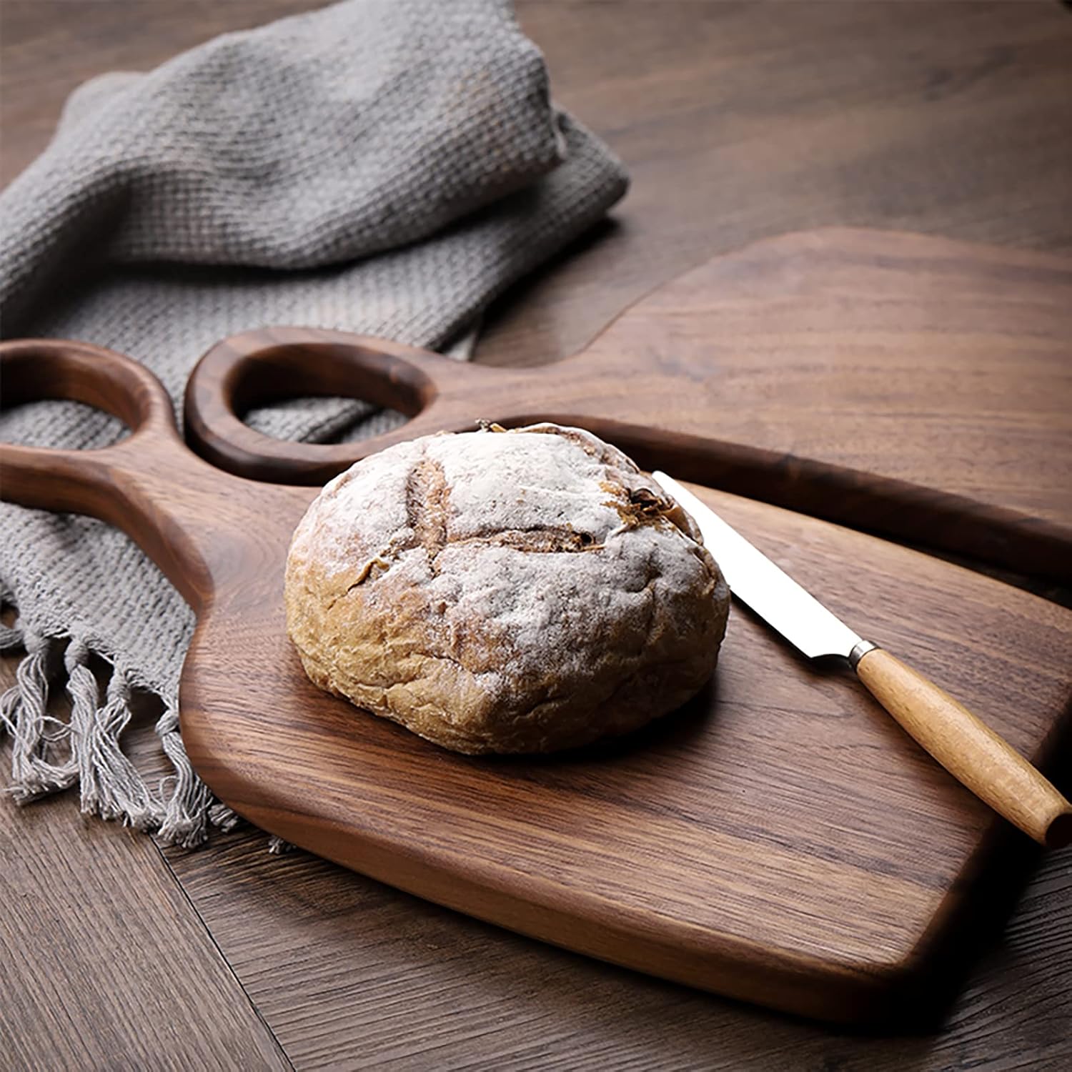 Cutting Board Set Two-Piece Solid Walnut Loop Handle