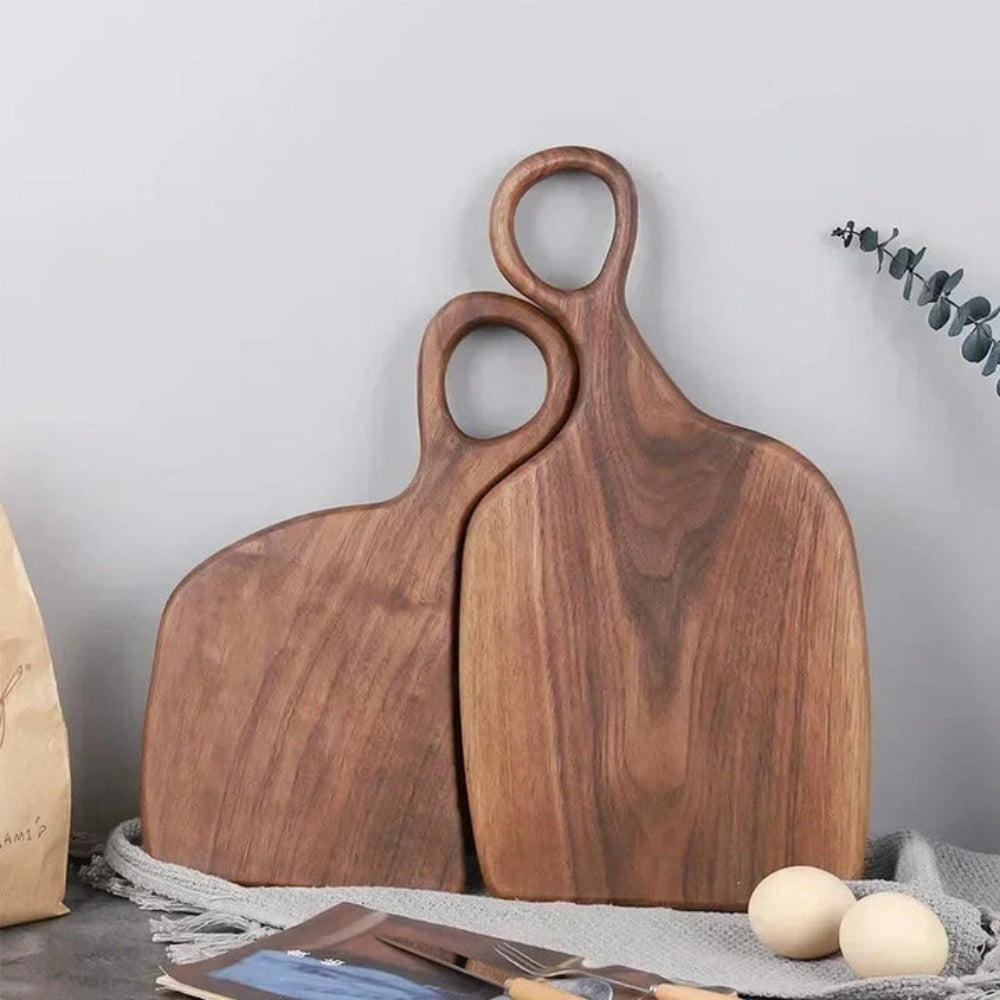 Cutting Board Set Walnut Wood Loop Handle Two Sizes
