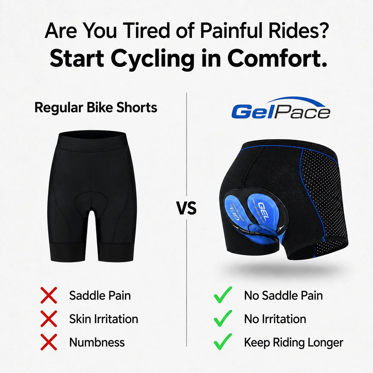 Cycling Shorts Gel-Padded Moisture-Wicking Elastic Fit