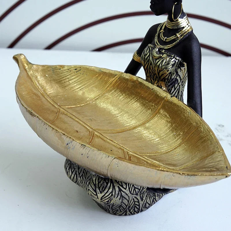Decorative Bowl Leaf-Shaped Handcrafted Black & Gold