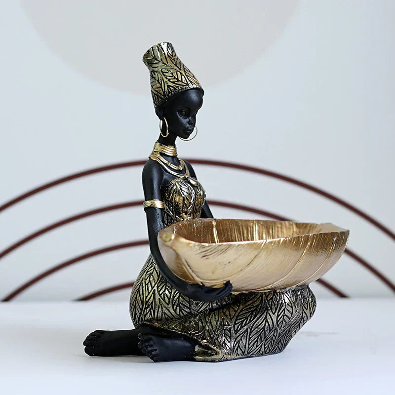 Decorative Bowl Leaf-Shaped Handcrafted Black & Gold