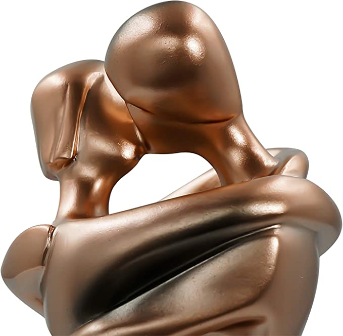 Decorative Sculpture Two Figures Bronze Tone Resin Oval Base