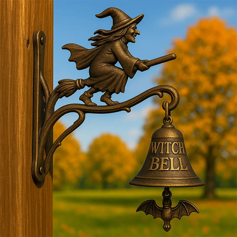 Decorative Wall Bell Cast Iron Witch Figurine Weather Resistant