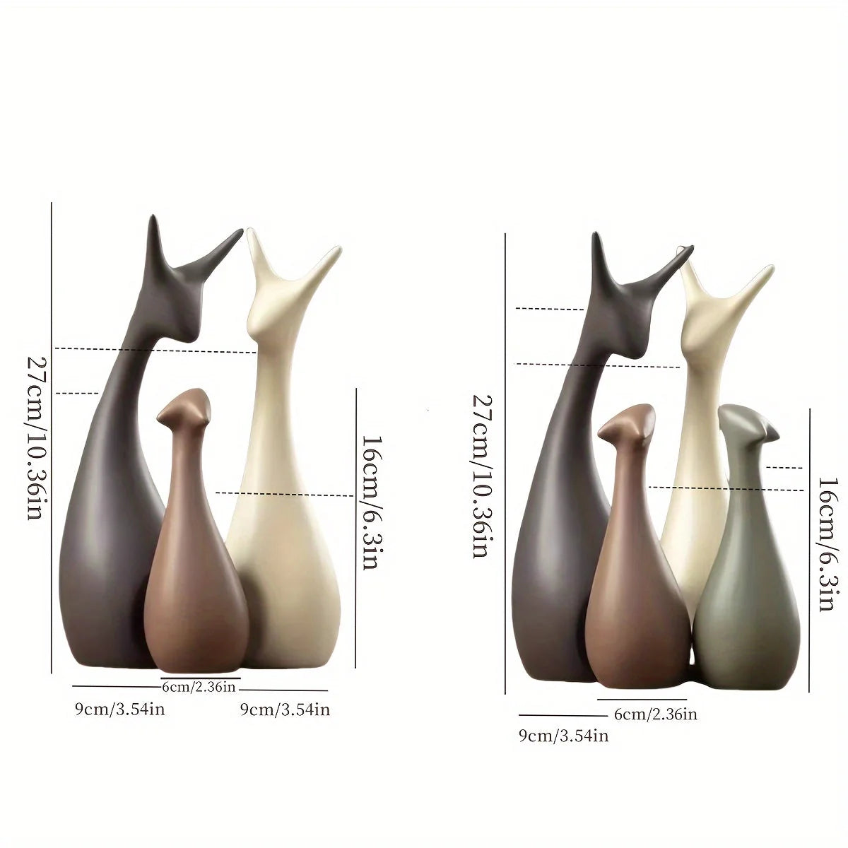 Deer Figurine Set Handcrafted Ceramic Minimalist Three Piece