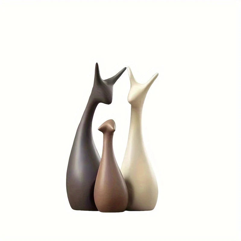 Deer Figurine Set Handcrafted Ceramic Minimalist Three Piece