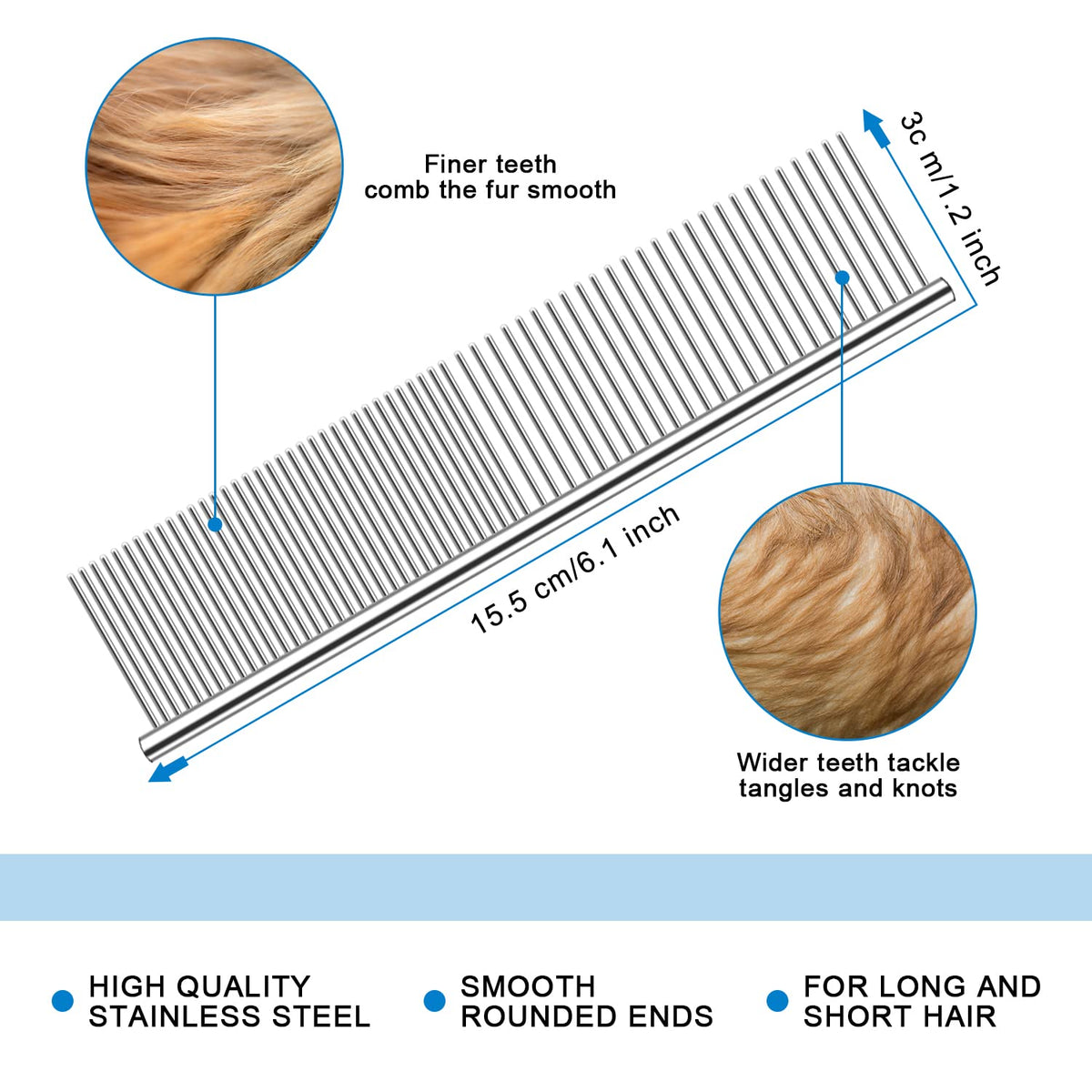 Dematting Brush Double-Sided Rounded Teeth Non-Slip Handle
