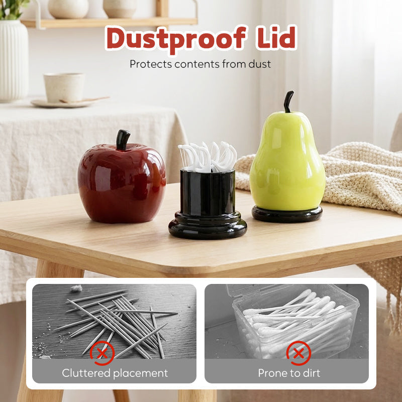 Dental Floss Organizer Dustproof Lid Apple & Pear Shapes