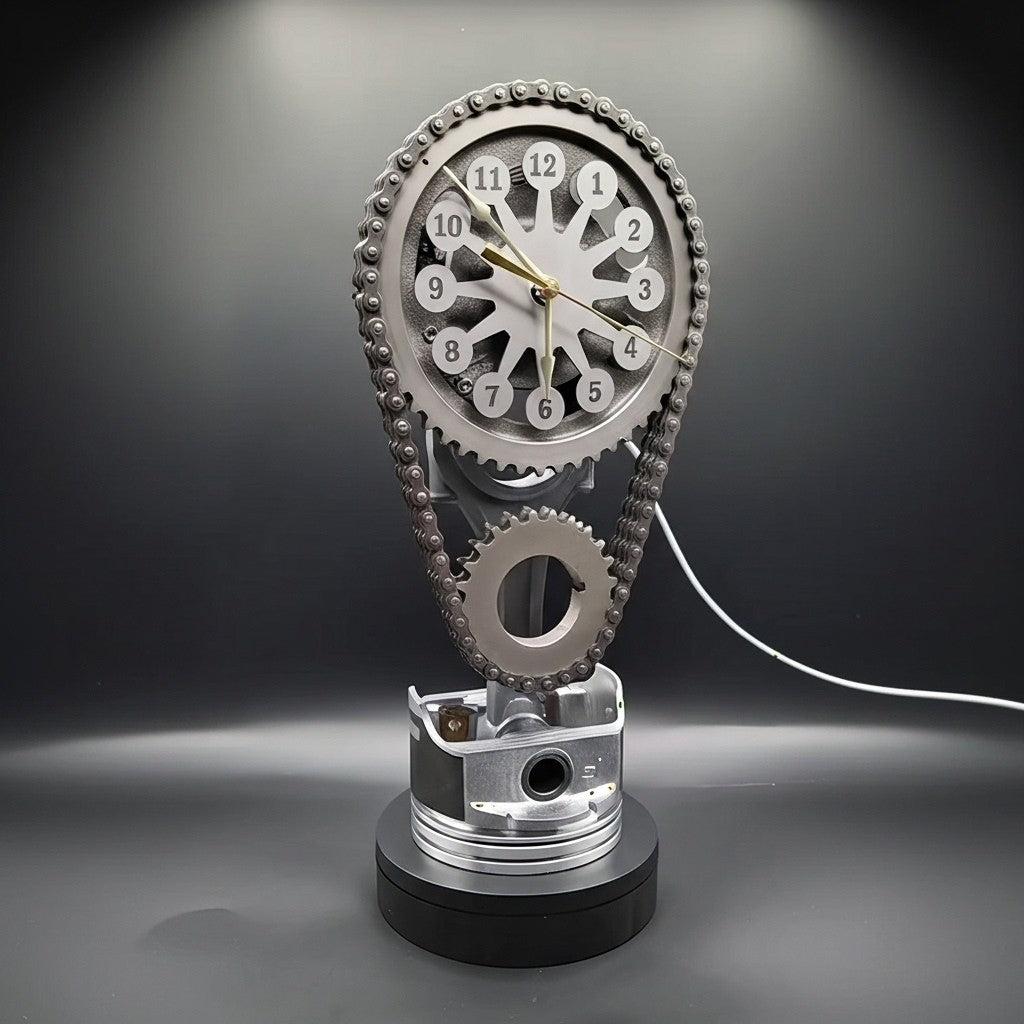 Desk Clock Exposed Metal Gears Touch-Safe Battery-Free