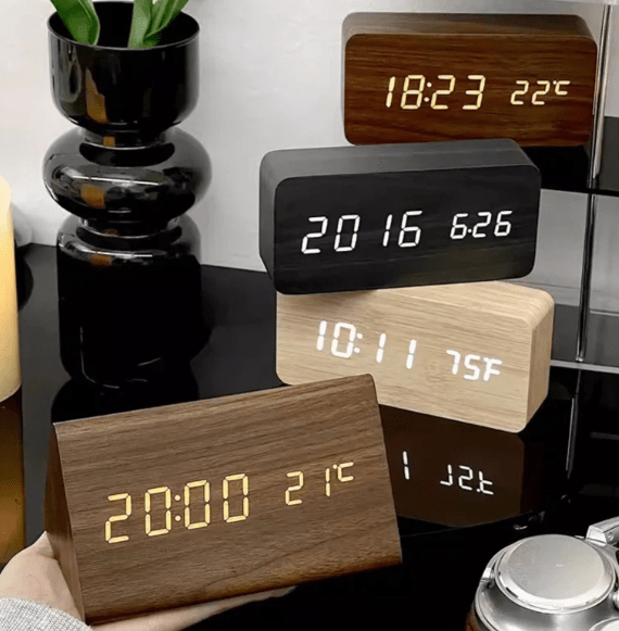 Desk Clock Voice-Activated LED Time & Temperature