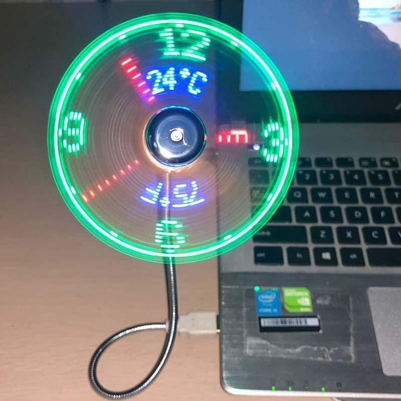 Desk Fan USB Powered LED Clock & Temperature Display