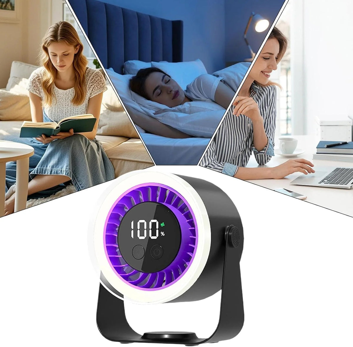 Desk Fan Ultra-Quiet 10 Speeds USB-C Rechargeable 10H