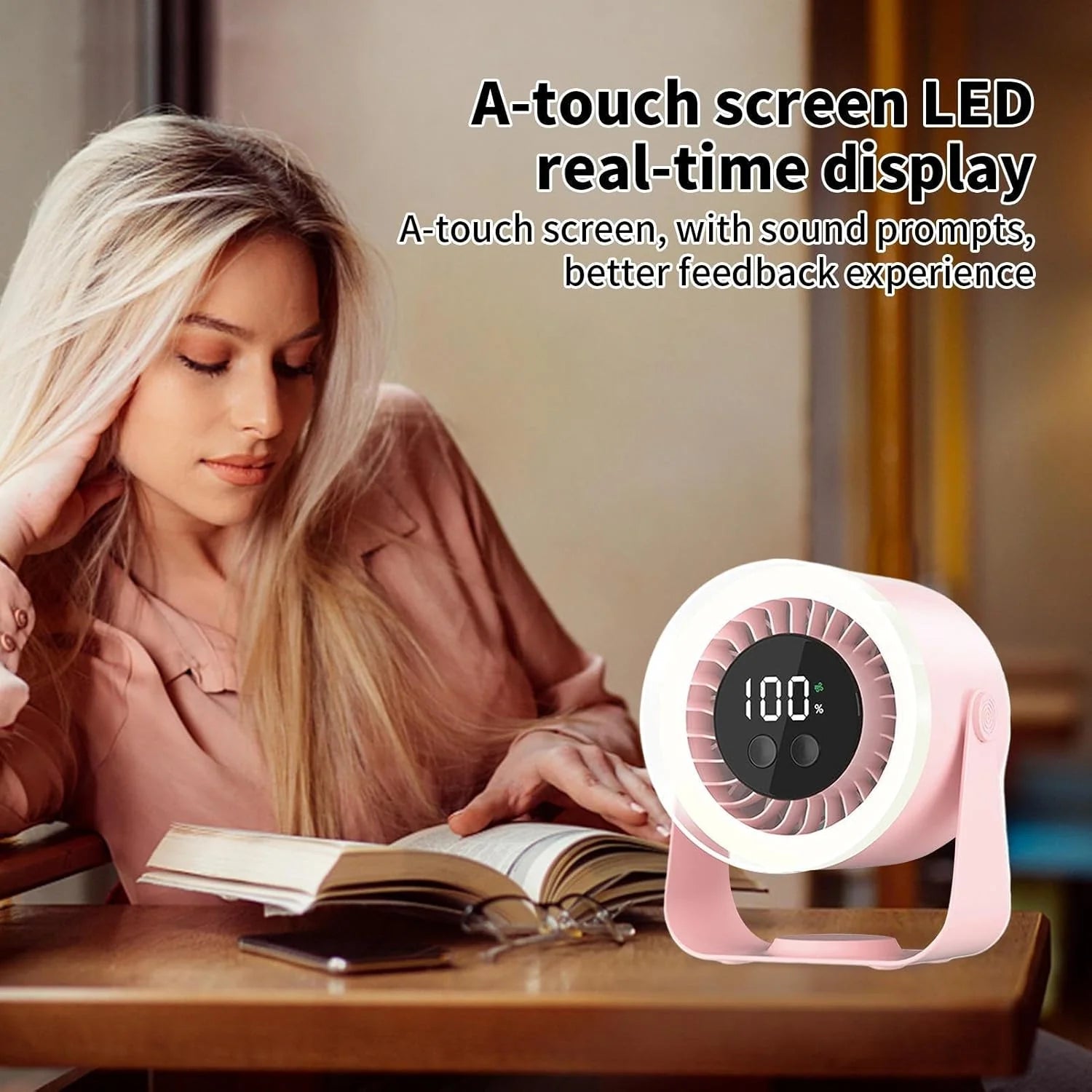 Desk Fan Ultra-Quiet 10 Speeds USB-C Rechargeable 10H