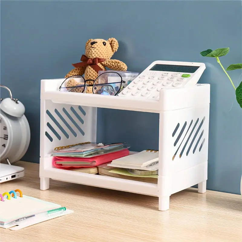 Desk Organizer 2-Tier Space-Saving Open-Side Fabric-Covered Surfaces