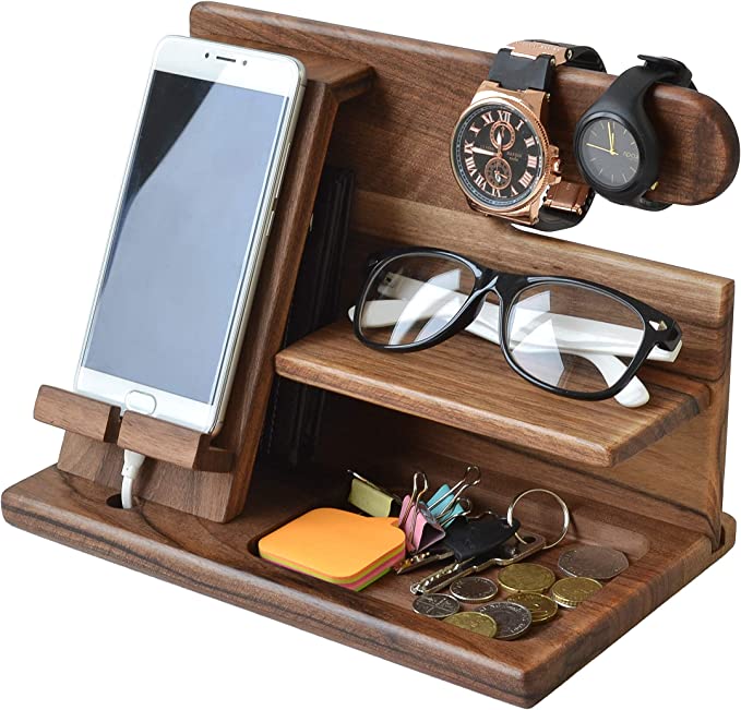 Desk Organizer Solid Walnut Phone Stand With Cable Slot