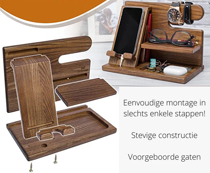 Desk Organizer Solid Walnut Phone Stand With Cable Slot