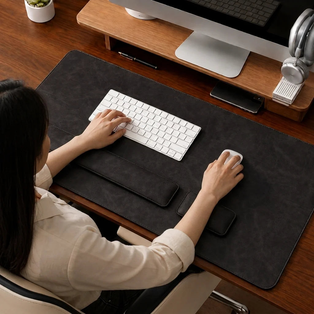 Desk Pad Set Leather-Look PVC Non-Slip Ergonomic Wrist Rests