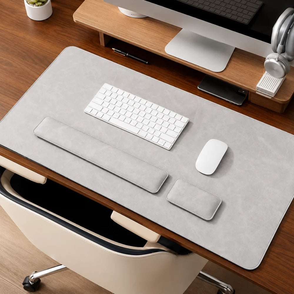 Desk Pad Set Leather-Look PVC Non-Slip Ergonomic Wrist Rests