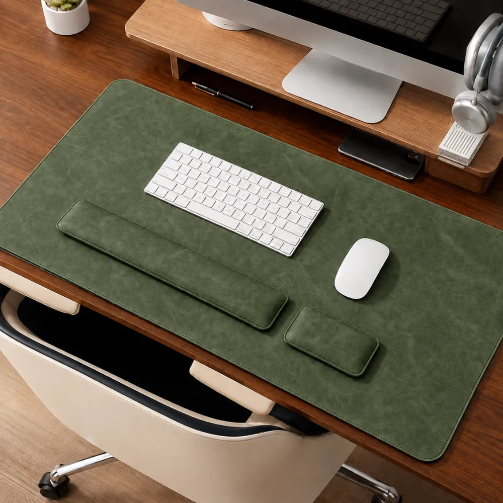 Desk Pad Set Leather-Look PVC Non-Slip Ergonomic Wrist Rests