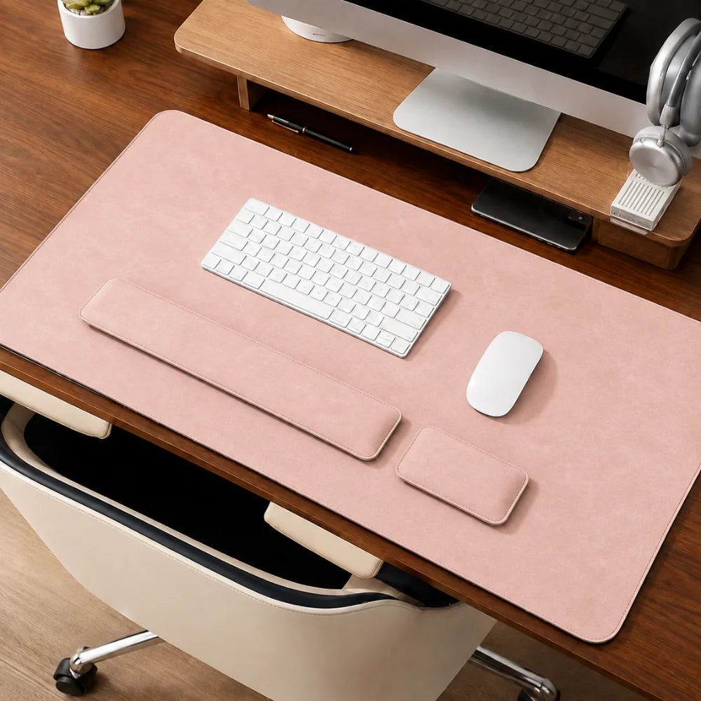 Desk Pad Set Leather-Look PVC Non-Slip Ergonomic Wrist Rests