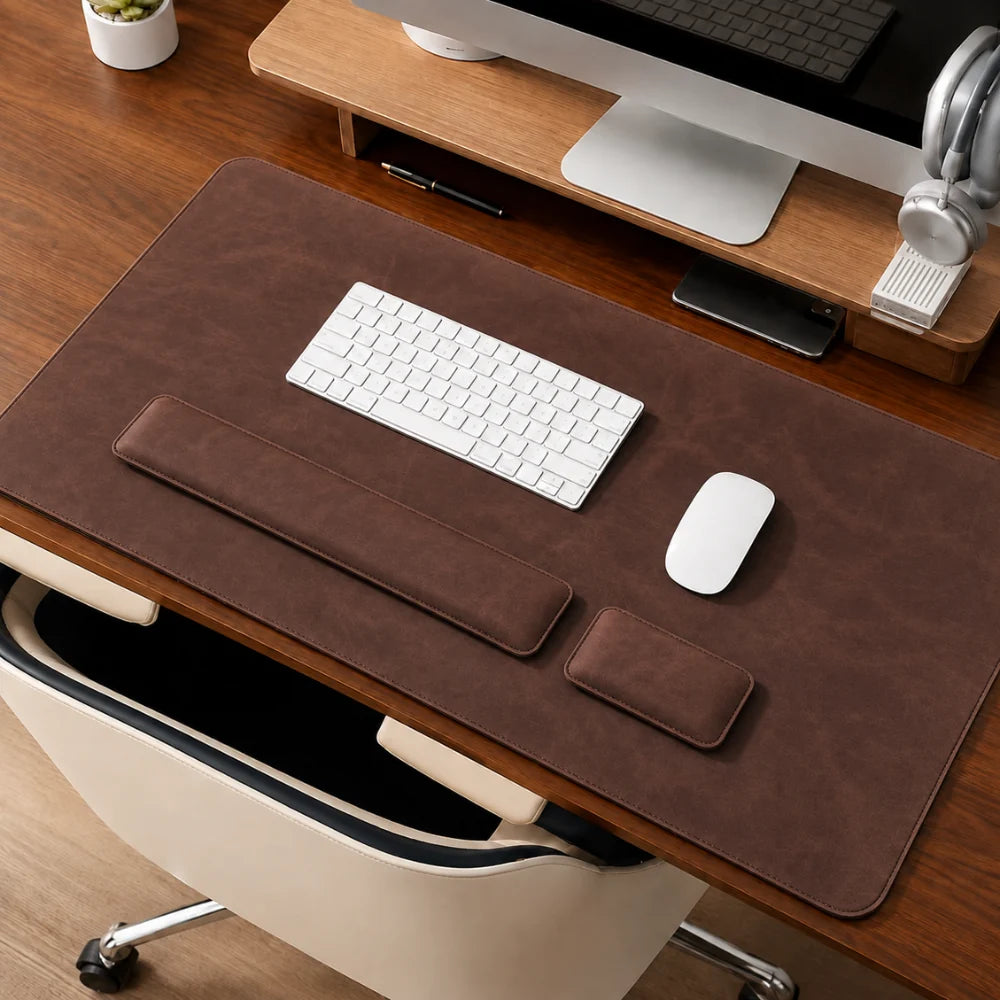 Desk Pad Set Leather-Look PVC Non-Slip Ergonomic Wrist Rests