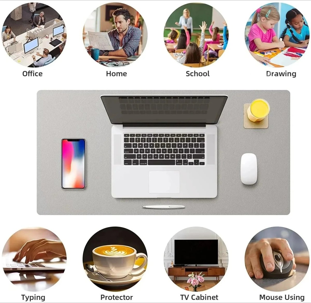Desk Pad Waterproof Faux Leather Non-Slip Cork Backing