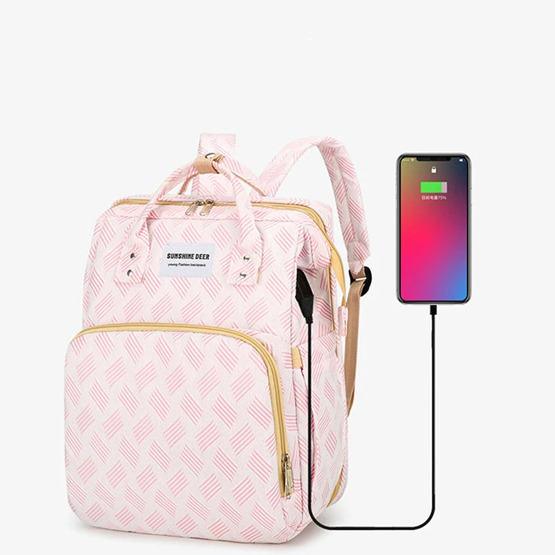 Diaper Bag Convertible Travel Bed Insulated Bottle Holders Organizer