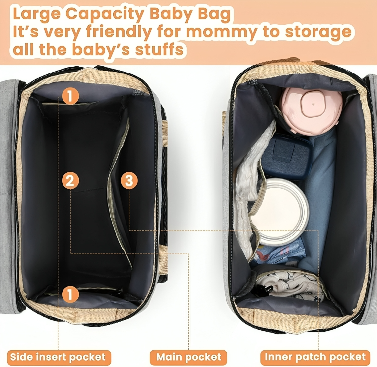 Diaper Bag Converts To Travel Crib Waterproof Nylon