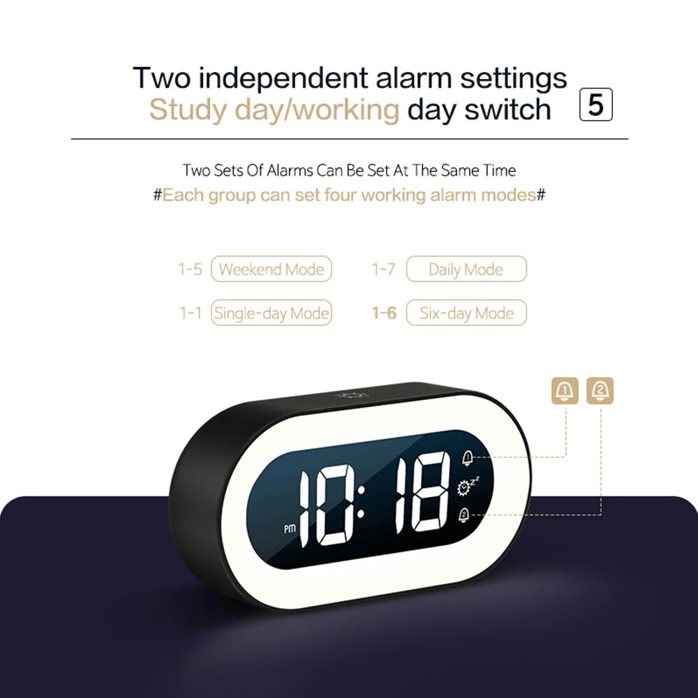 Digital Alarm Clock 5.7-Inch LED Dimmable Night Light