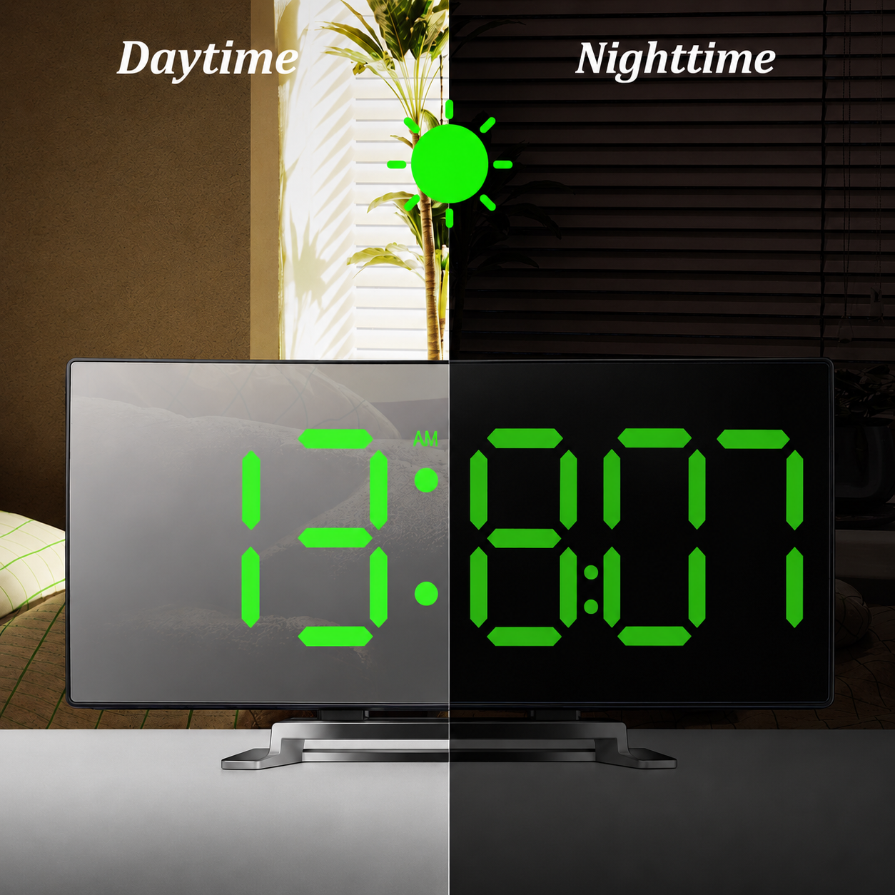 Digital Alarm Clock Curved LED Display Auto Dimming