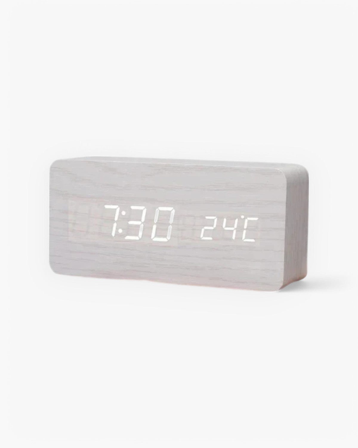 Digital Alarm Clock Wooden LED Display Time Temperature Humidity