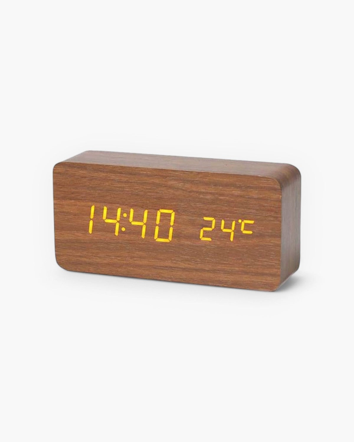 Digital Alarm Clock Wooden LED Display Time Temperature Humidity
