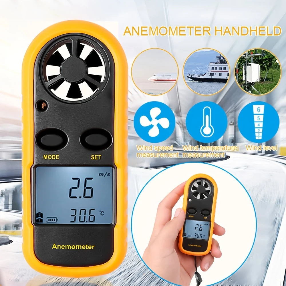 Digital Anemometer Backlit LCD Accurate Readings Pocket-Sized