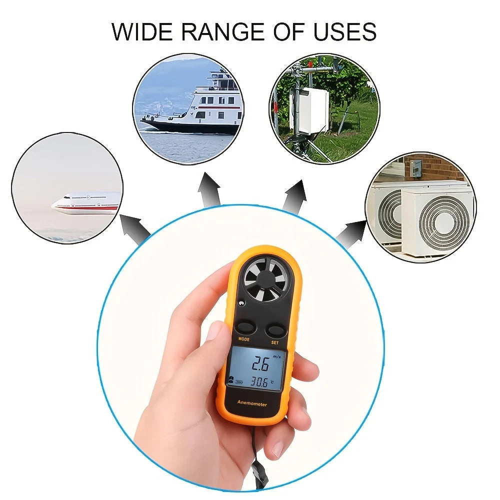 Digital Anemometer Backlit LCD Accurate Readings Pocket-Sized