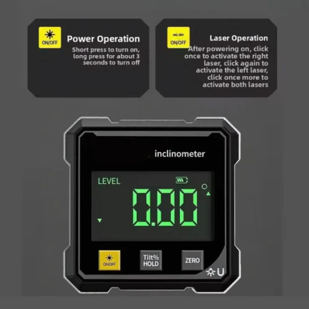 Digital Angle Gauge Integrated Laser Magnetic Base LCD Display