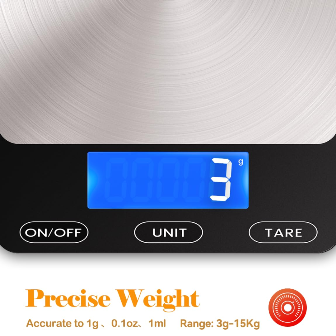 Digital Kitchen Scale 15 kg USB-C Rechargeable