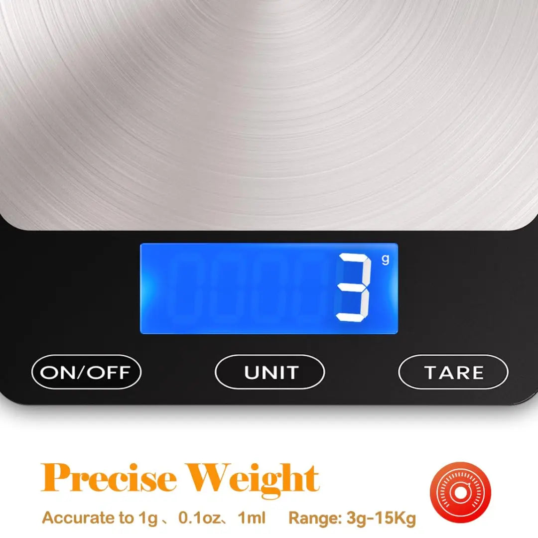 Digital Kitchen Scale Backlit LCD Tare 15 Kg Capacity