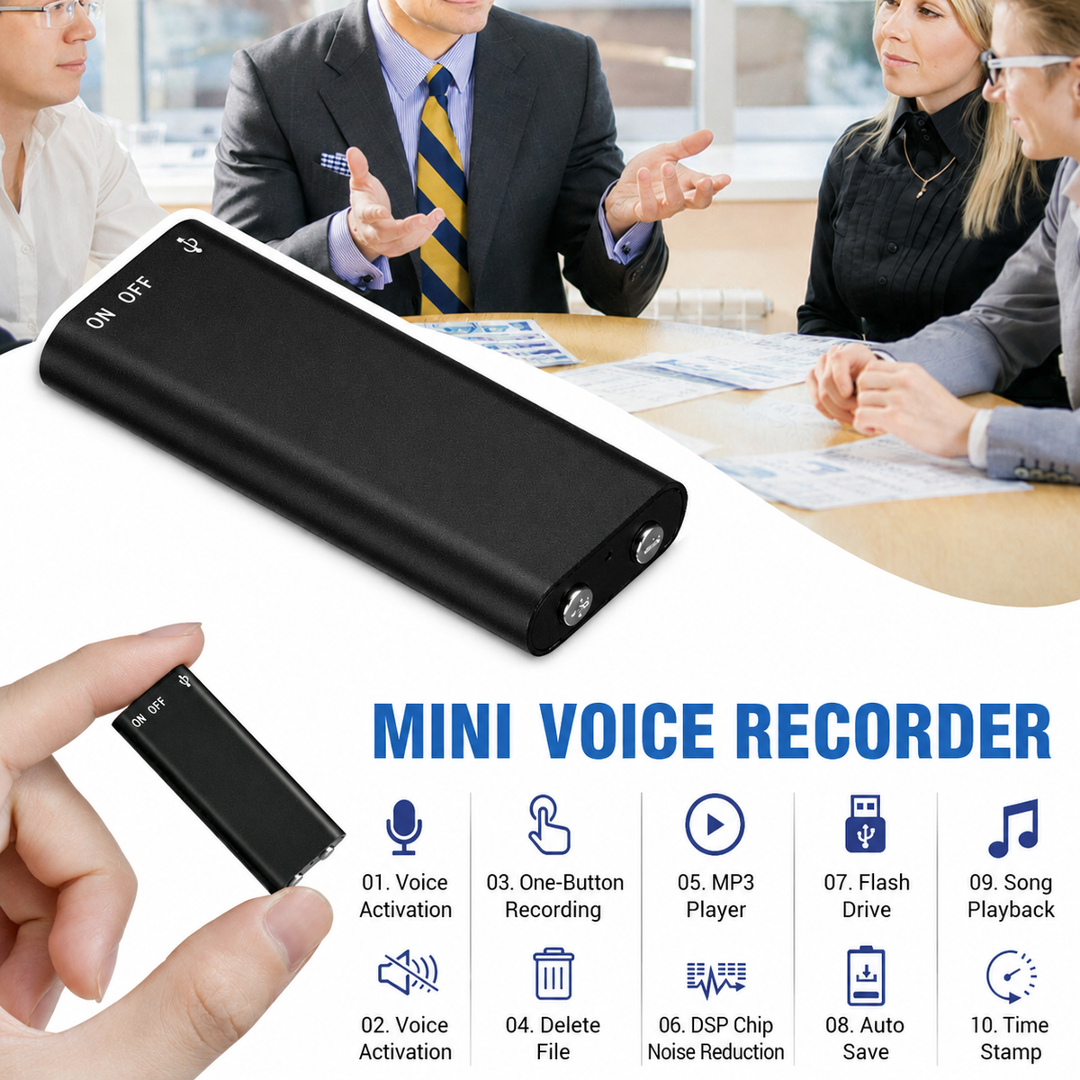 Digital Voice Recorder One-Touch Long Battery Lavalier Mic