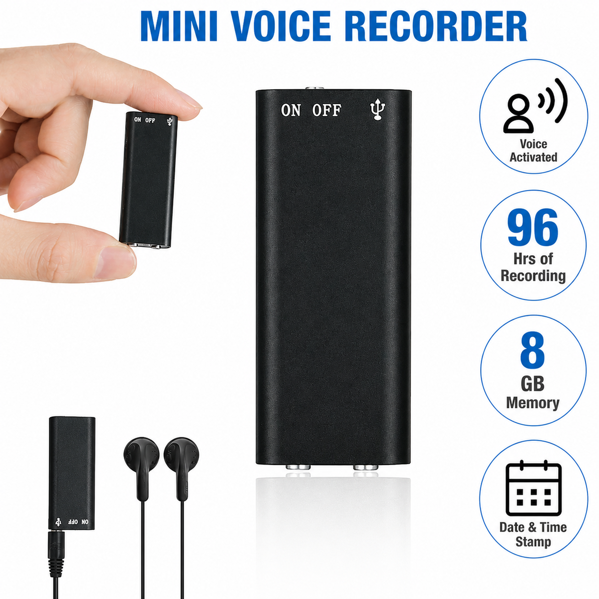 Digital Voice Recorder One-Touch Long Battery Lavalier Mic