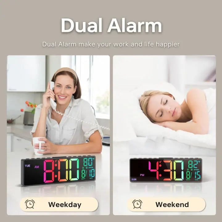 Digital Wall Clock Extra-Large RGB LED Remote Control