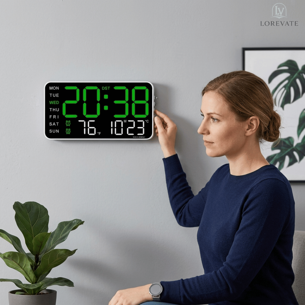 Digital Wall Clock Large LED Time Date Temperature