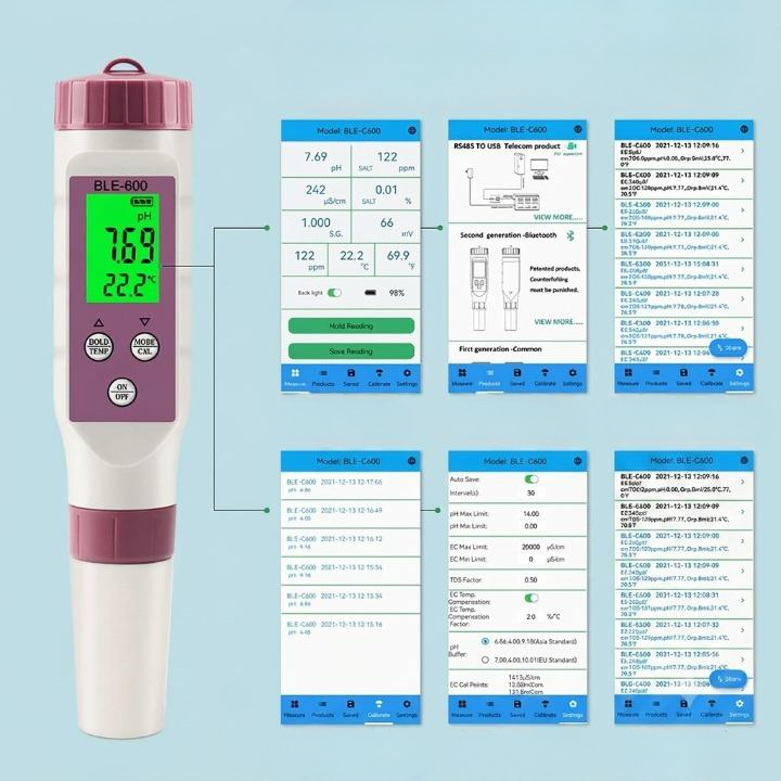 Digital Water Tester 7-in-1 Bluetooth Backlit LCD