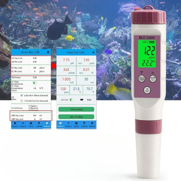 Digital Water Tester 7-in-1 Bluetooth Backlit LCD
