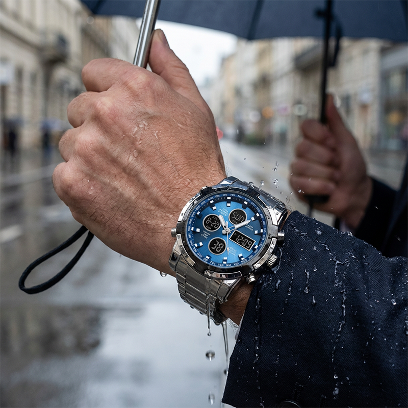 Digital Wristwatch Large 1.9 Inch Dial 3 Time Zones