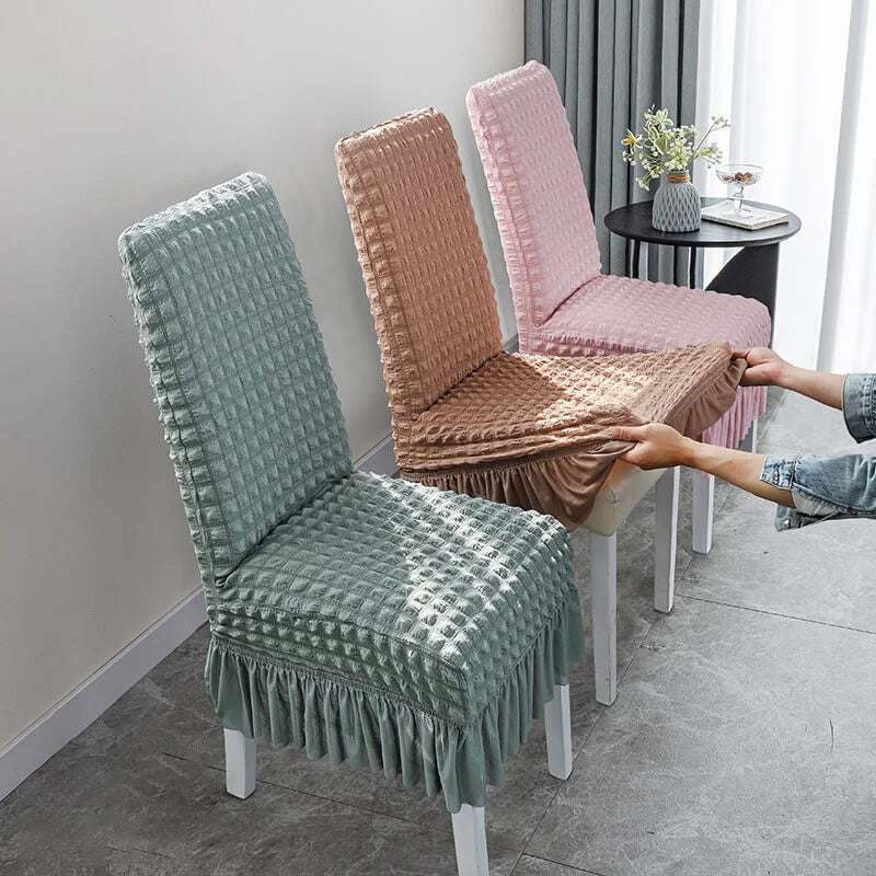 Dining Chair Cover Ruffled Jacquard Velour