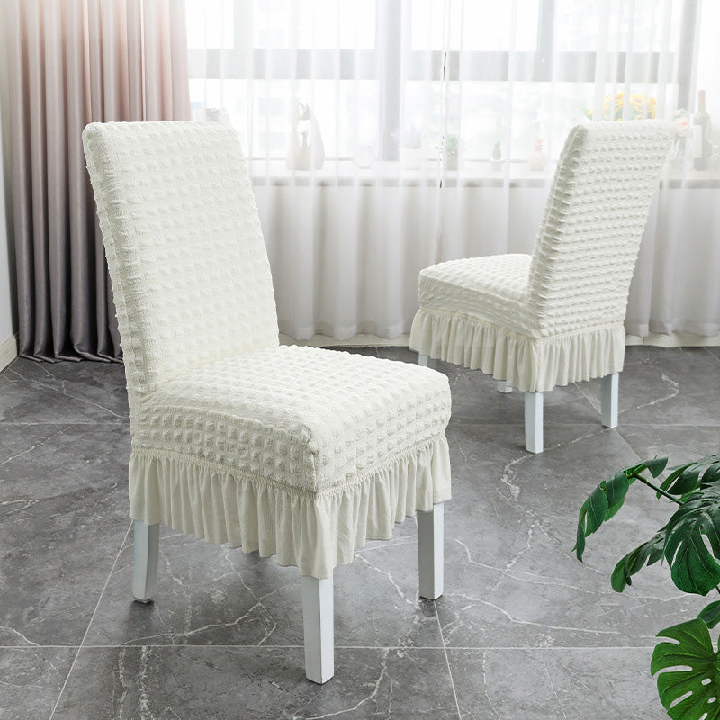 Dining Chair Cover Stretch Fit Ruffled Hem Non-Slip