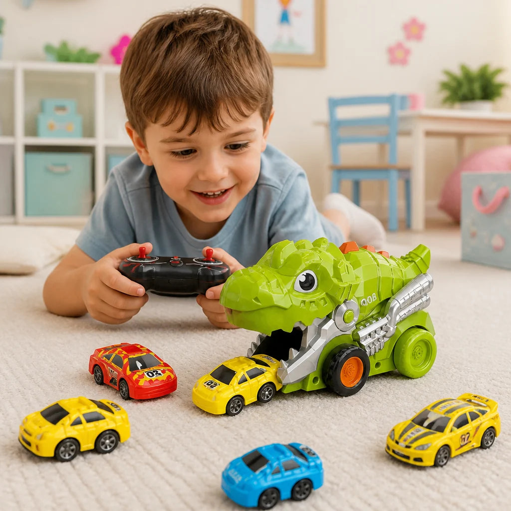 Dino Truck Remote-Controlled Grabs & Releases Cars